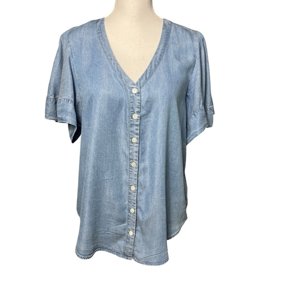 Chelsea & Theodore Flutter Sleeve Blouse Women's Size Small Tencel Button Down - Picture 1 of 8